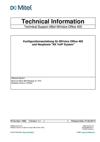 Datei:KB VoIP Telefonie Konfigurationen Telefonanlagen, PBX Telefonanlage Mitel, Aastra 400TI 1589 v1 1 de.pdf