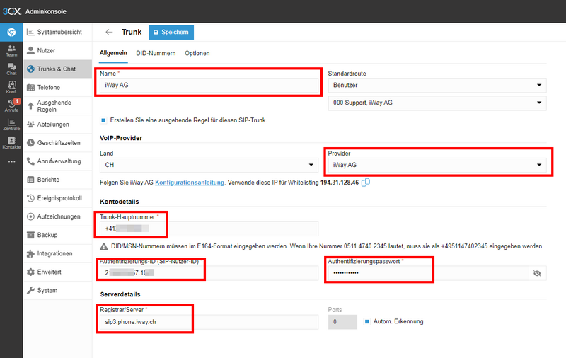 IWay Business Trunk auf 3CX einrichten V20 – iWay Knowledge Base