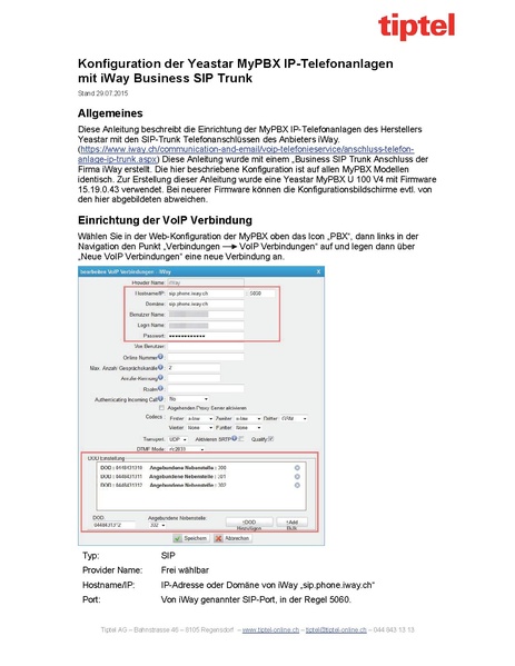 Datei:KB VoIP Telefonie Konfigurationen Telefonanlagen, PBX Telefonanlage Yeastar MyPBXKonfiguration der Yeastar MyPBX Telefonanlagen mit iWay.pdf